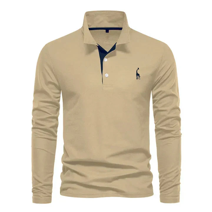 Man wearing a versatile long-sleeved polo shirt, ideal for a smart casual look or a relaxed everyday outfit.