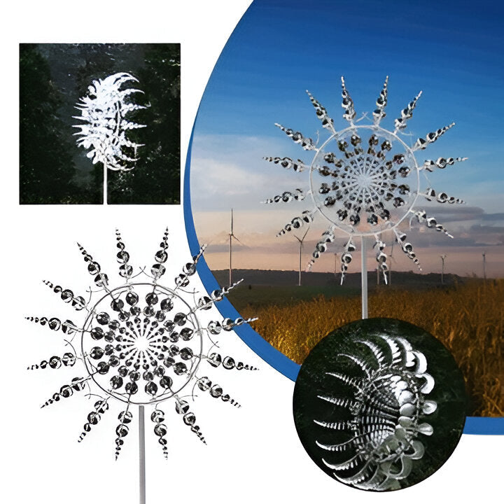 Large metal garden spinner, a beautiful kinetic sculpture & anti-rust yard ornament. Perfect gift for gardeners.