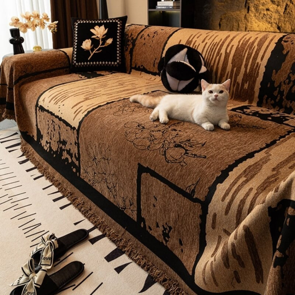 Durable vintage chenille furniture cover, anti-scratch sofa protector, stylish home decor for families.