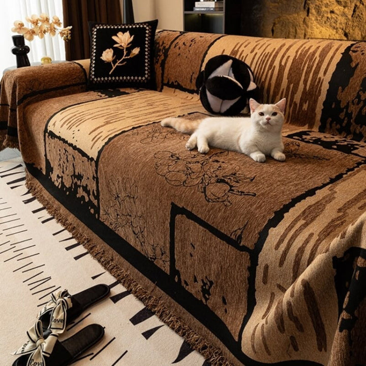 Durable vintage chenille furniture cover, anti-scratch sofa protector, stylish home decor for families.