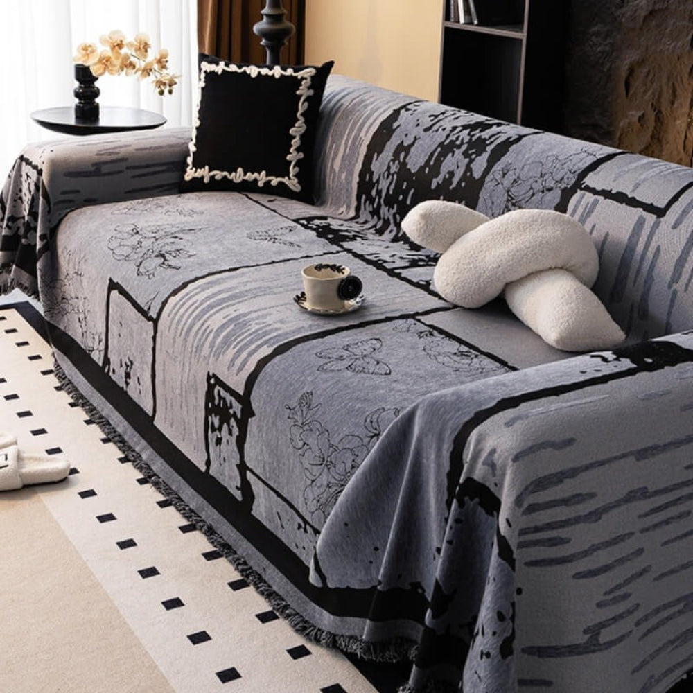 Pet-friendly chenille sofa throw, anti-scratch design & vintage charm, protective living room decor.