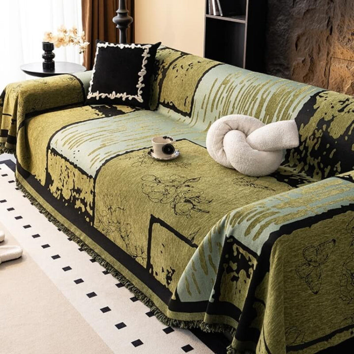Large chenille sofa protector throw with vintage style, durable anti-scratch cover for pet owners.