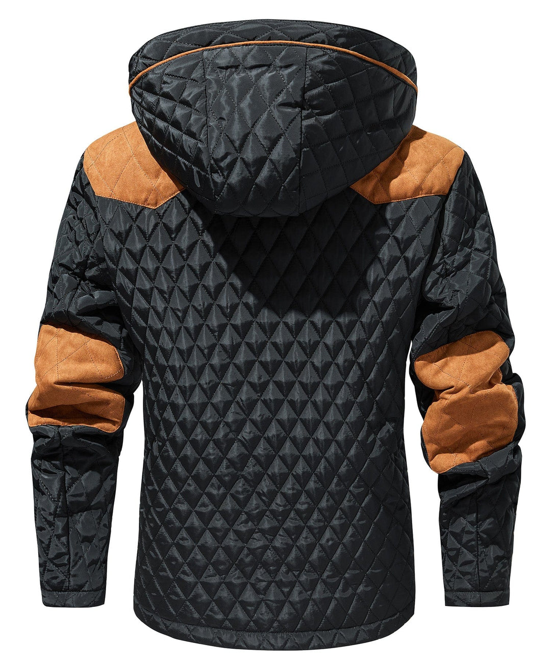 Close-up of the plush sherpa lining inside a men's black insulated winter jacket, comfort detail