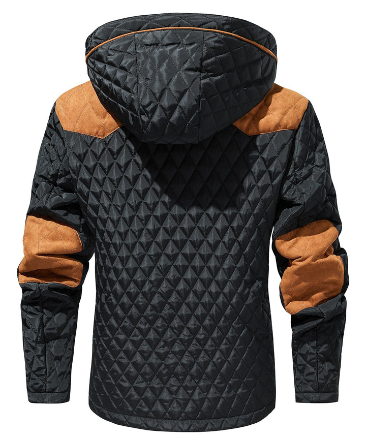Close-up of the plush sherpa lining inside a men's black insulated winter jacket, comfort detail
