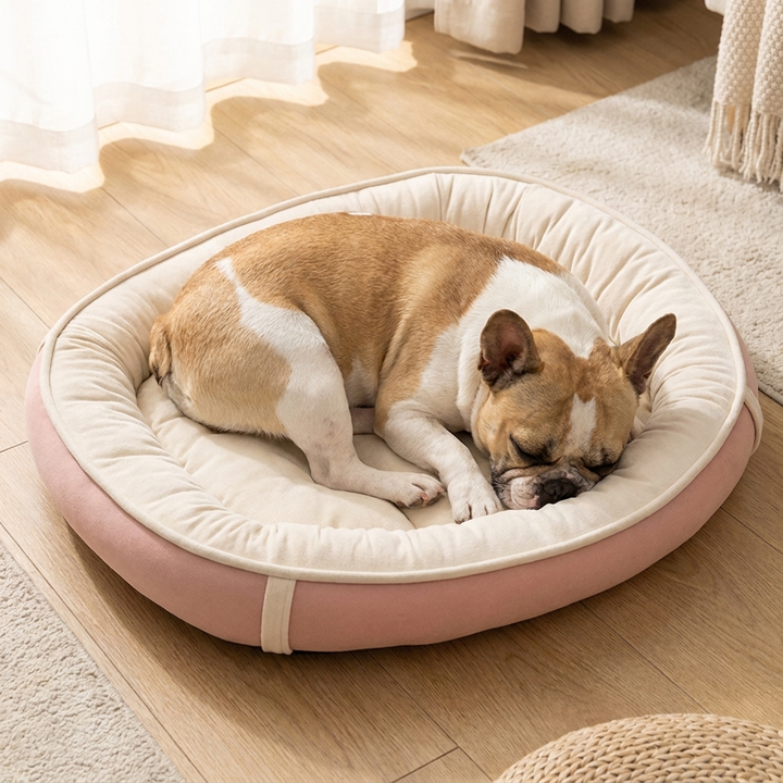 Washable dog nest bed with plush comfort for small & large pets. Features a removable cover & non-slip bottom.