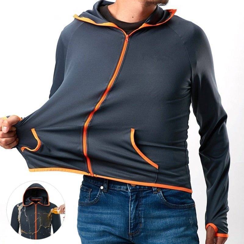 Men's all-weather outdoor jacket, windproof & water-repellent, perfect for hiking and camping gear.