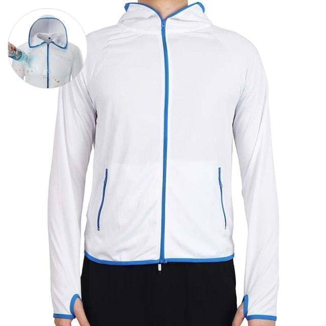 Front view of a men's activewear windproof outdoor jacket, water-repellent with practical pockets.