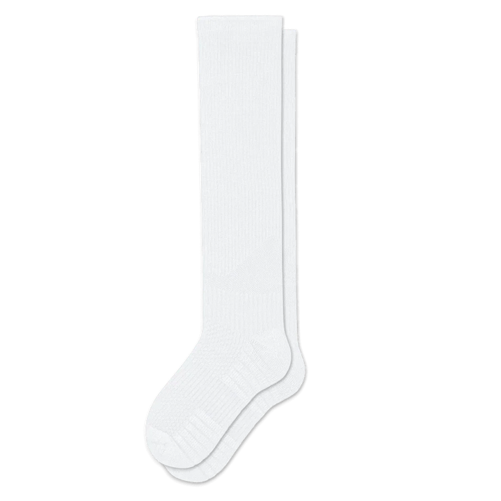 Soft white compression socks, ideal for daily wear and improving leg circulation for men and women