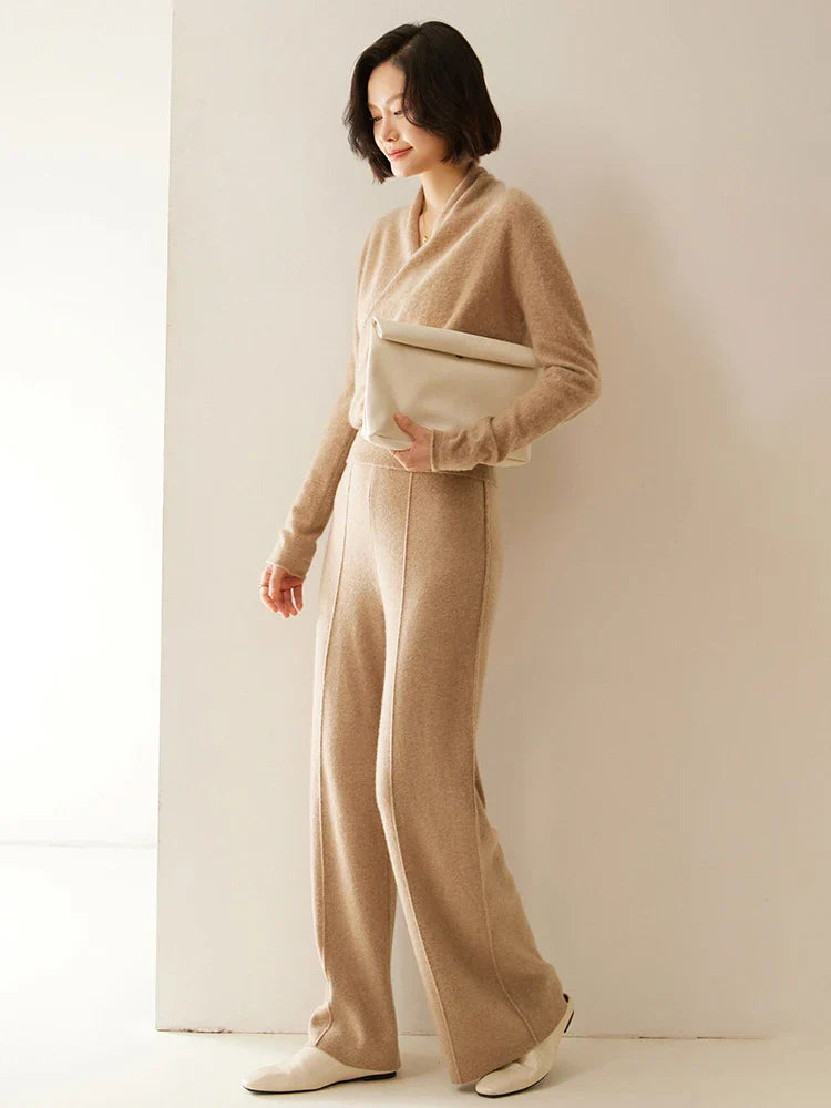 Stylish women's ivory cashmere crossover sweater, versatile knitwear
