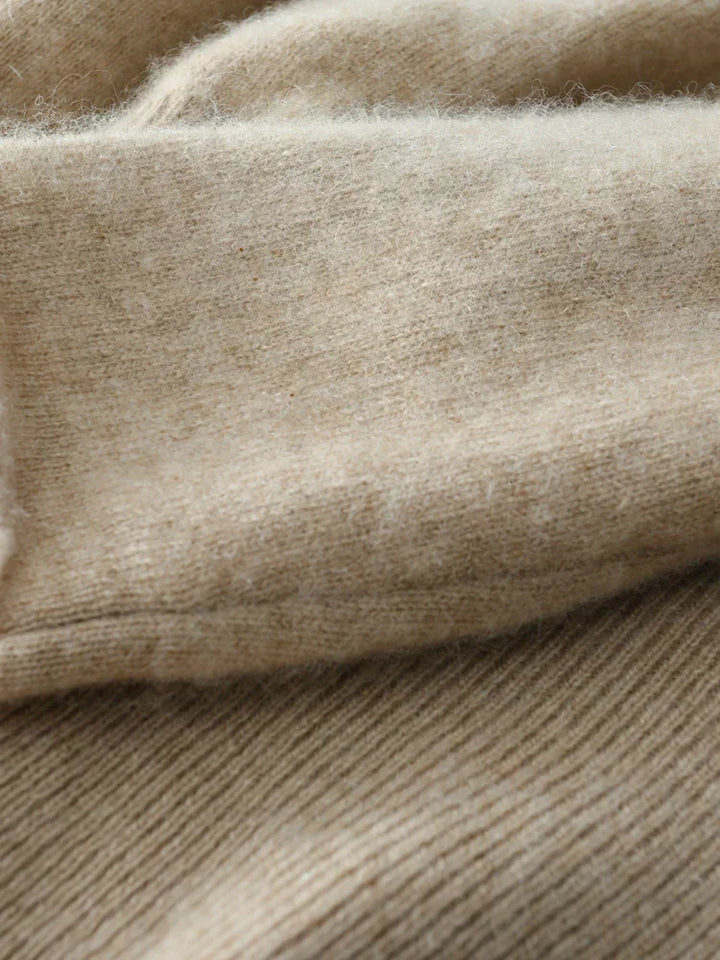 Stylish women's camel cashmere crossover sweater, earthy knitwear