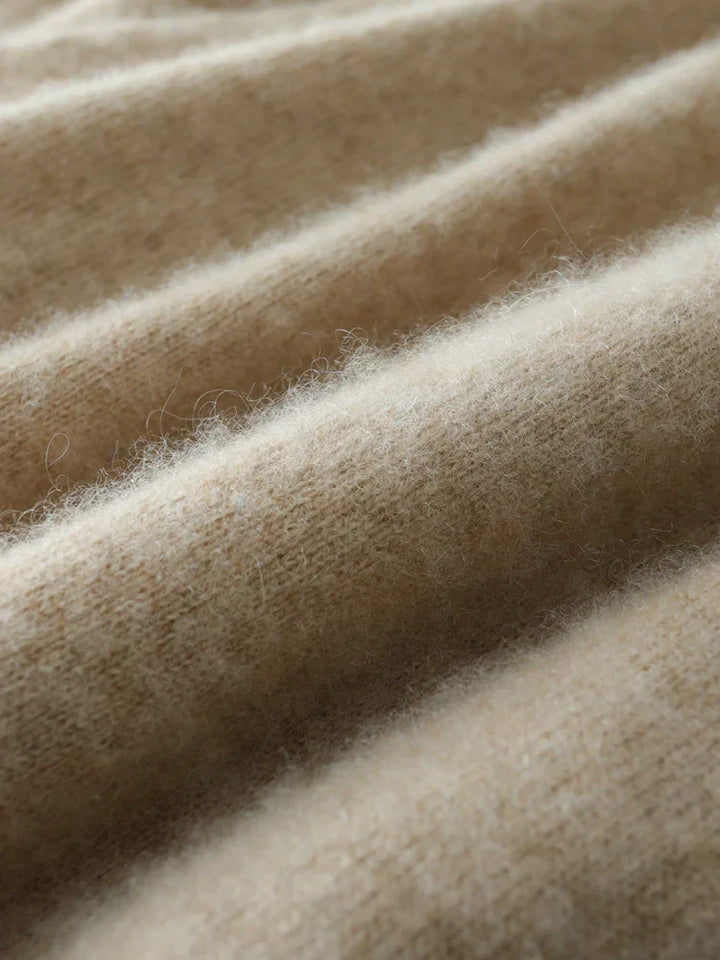 Luxurious camel cashmere women's sweater, sophisticated crossover style