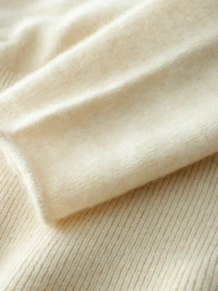 Luxurious beige cashmere women's sweater, versatile crossover design