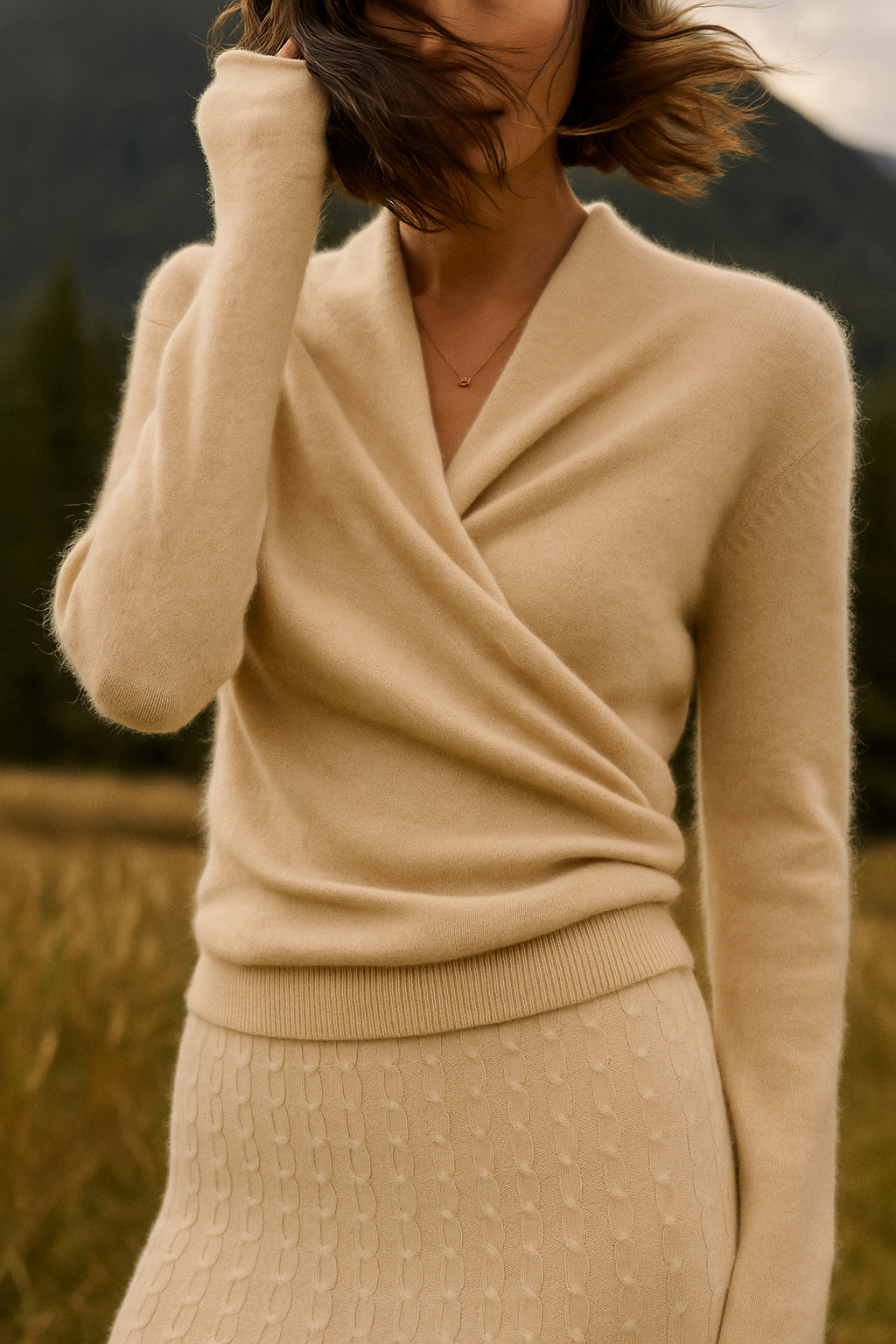 Various colors of luxurious cashmere crossover sweaters for women