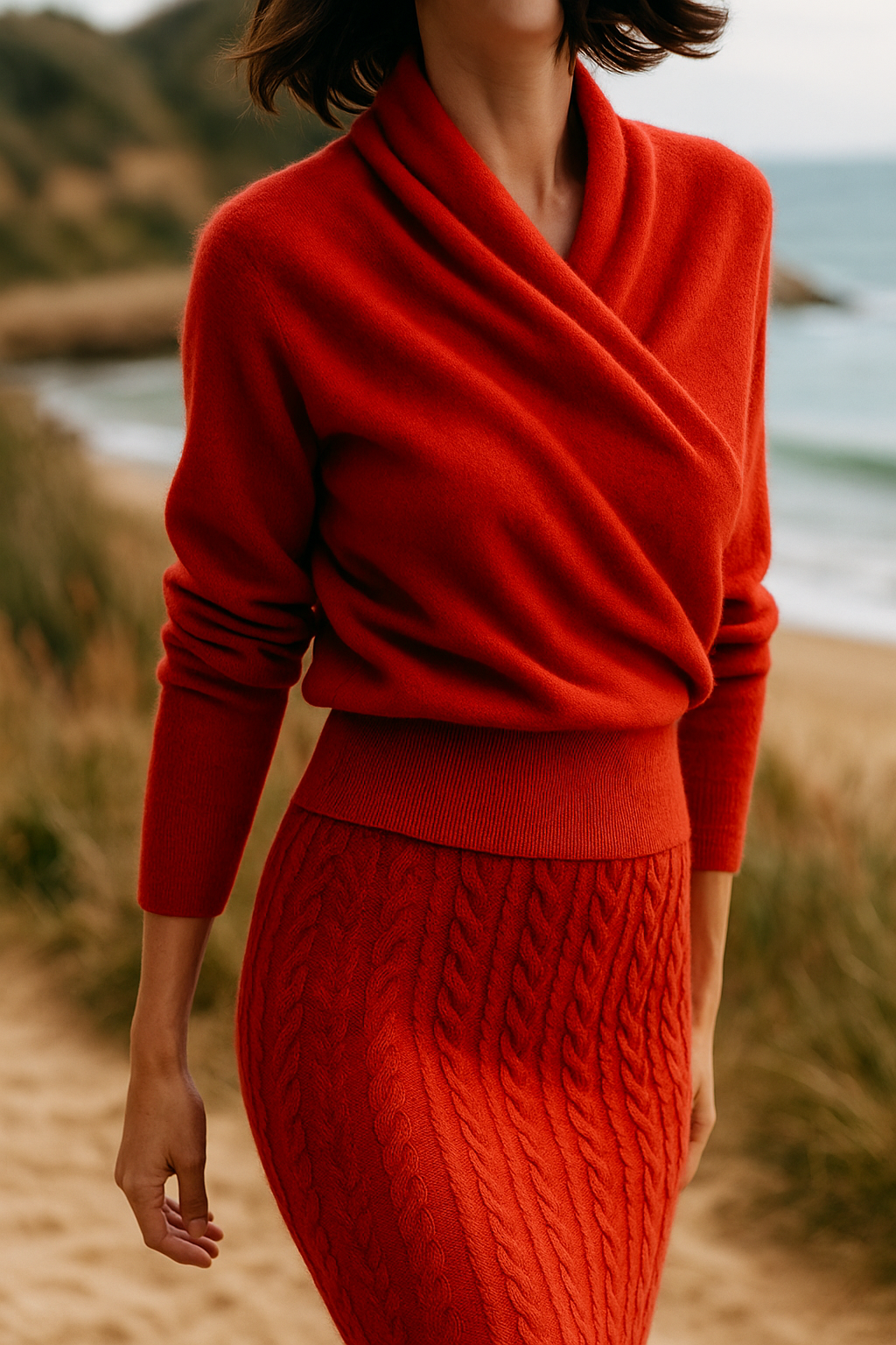 Luxurious cashmere crossover sweater, a premium women's knitwear piece