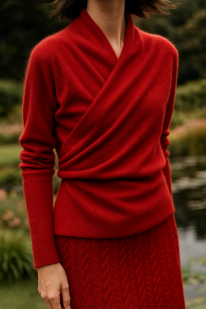Close-up of cashmere fabric, luxurious crossover sweater texture