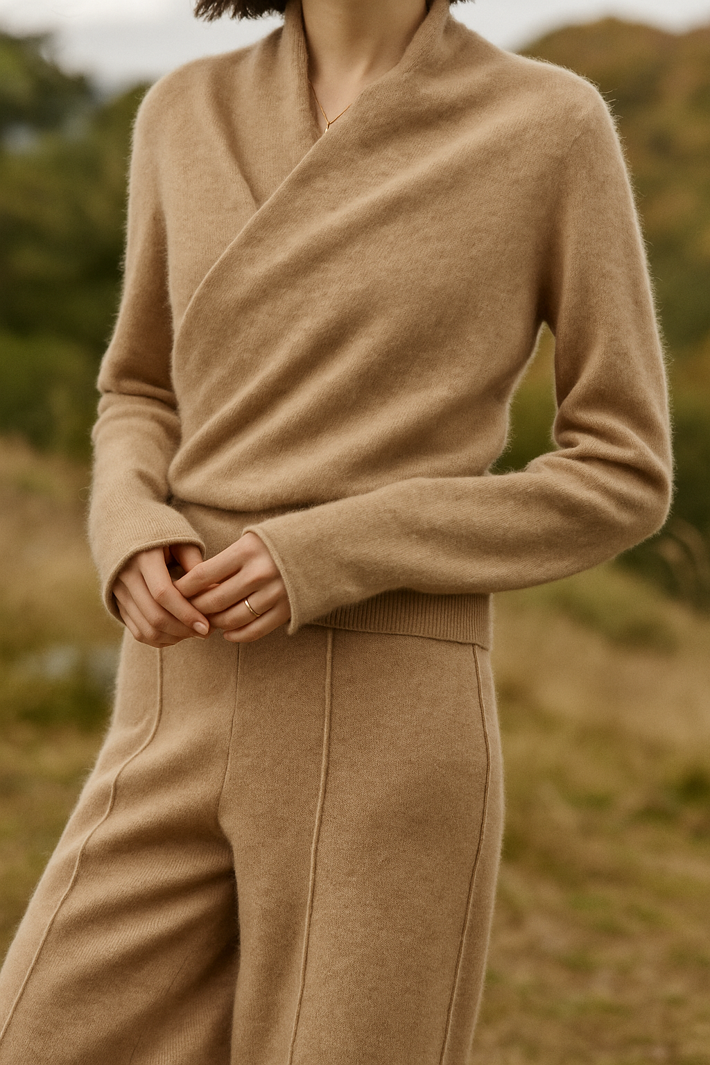 Hanged luxurious cashmere crossover sweater, ready-to-wear knitwear