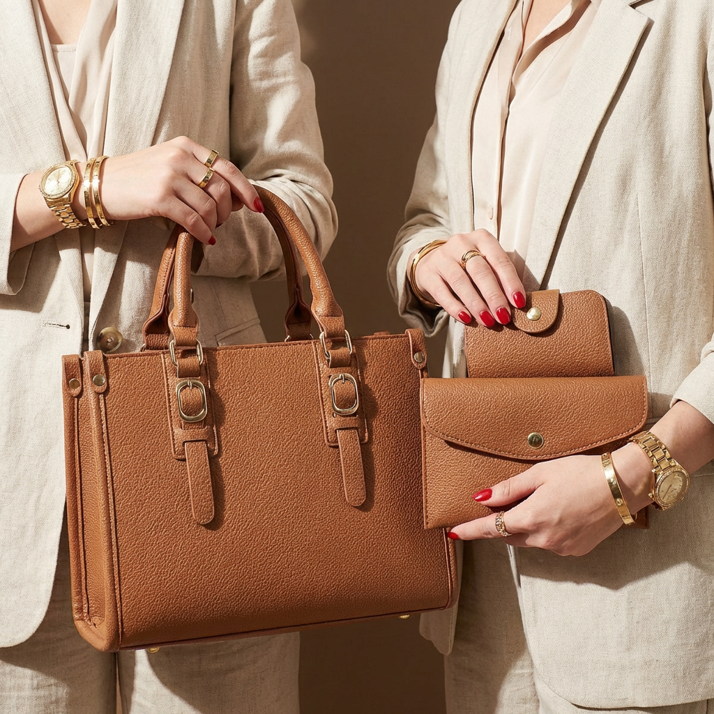 Navy women's handbag set, includes a tote, shoulder bag, and wallet, perfect for daily use.