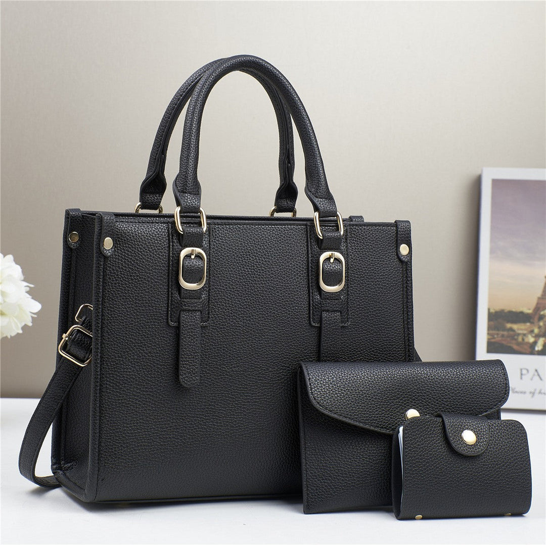 Khaki women's 3-piece handbag set, versatile and chic, includes tote, shoulder bag, and wallet.