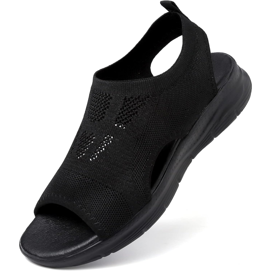 Orthopedic women's walking sandals with arch support for foot pain relief & comfort.
