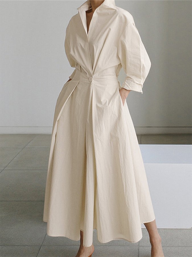 Versatile women's long sleeve maxi shirt dress with button-front and adjustable belt for a flattering fit.