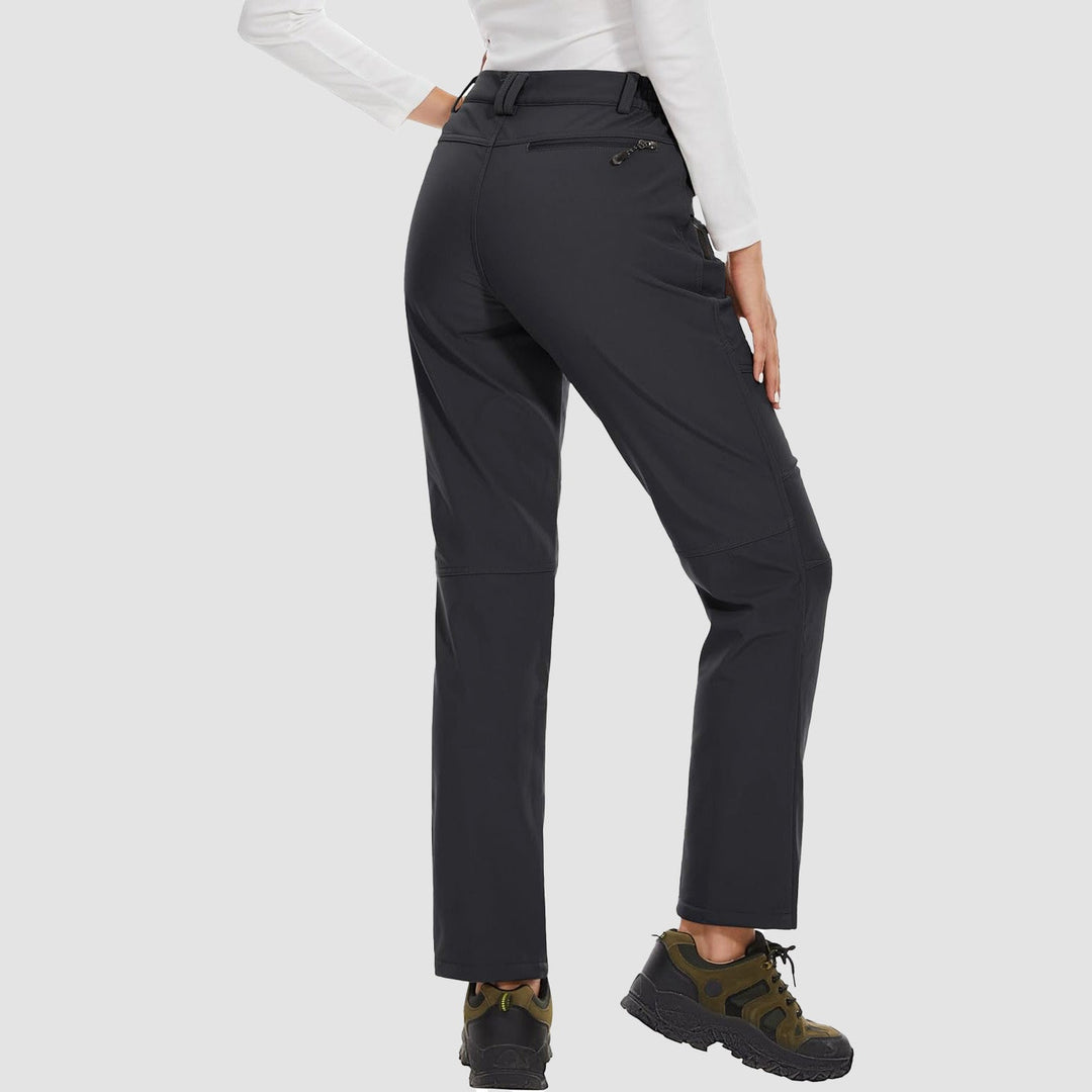 Women's practical softshell pants, fleece-lined for cold weather hiking and winter sports