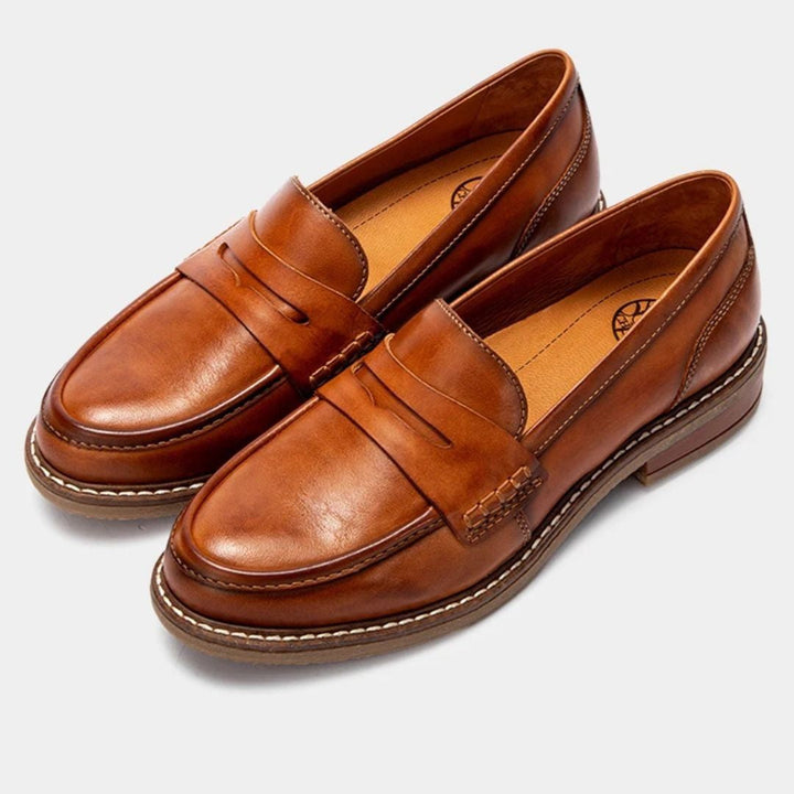 Women's black leather comfort loafers, orthopedic flats for casual wear