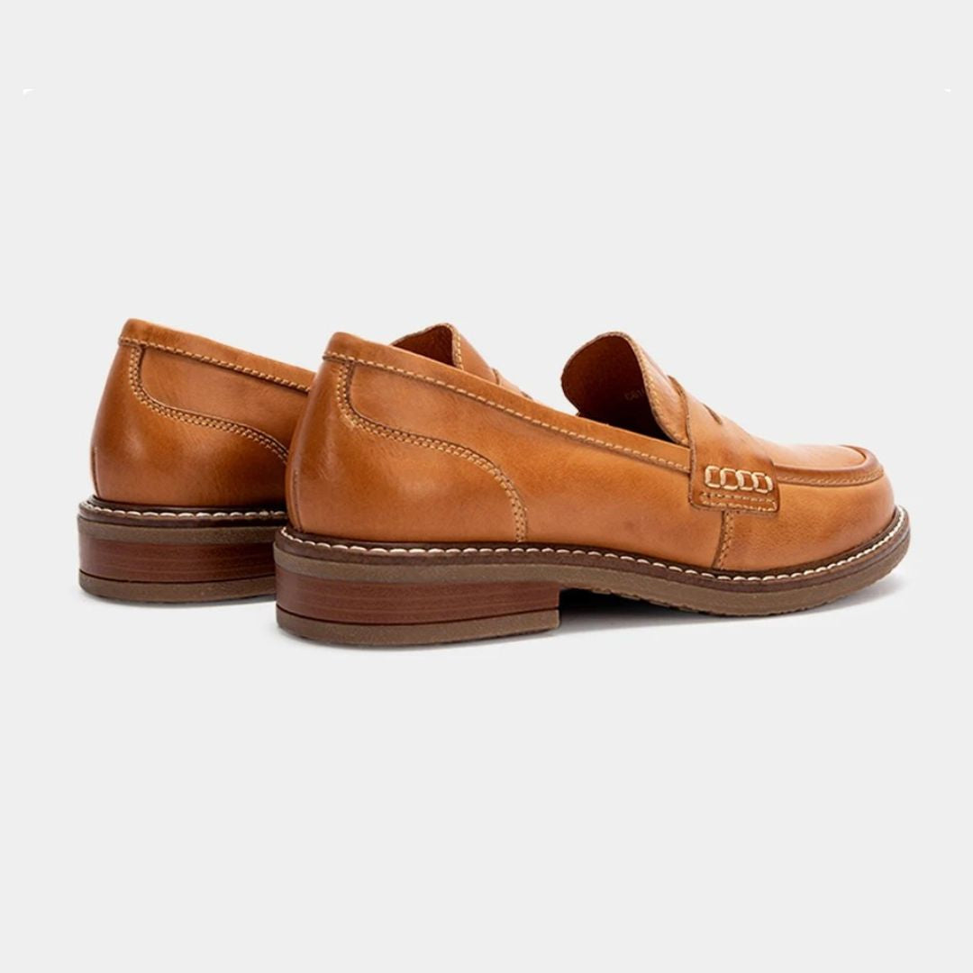 Collection of women's comfort leather loafers in various colors: black, brown, and navy