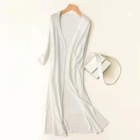 Fashionable women's longline cardigan in olive green, a perfect casual layering piece