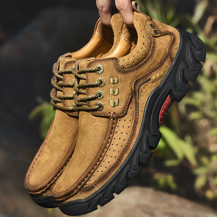 Pair of comfortable orthopedic brown leather ankle boots, providing excellent posture support