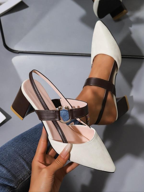 Women's silver patent leather block heel pumps, formal dress shoes with a secure strap and pointed toe