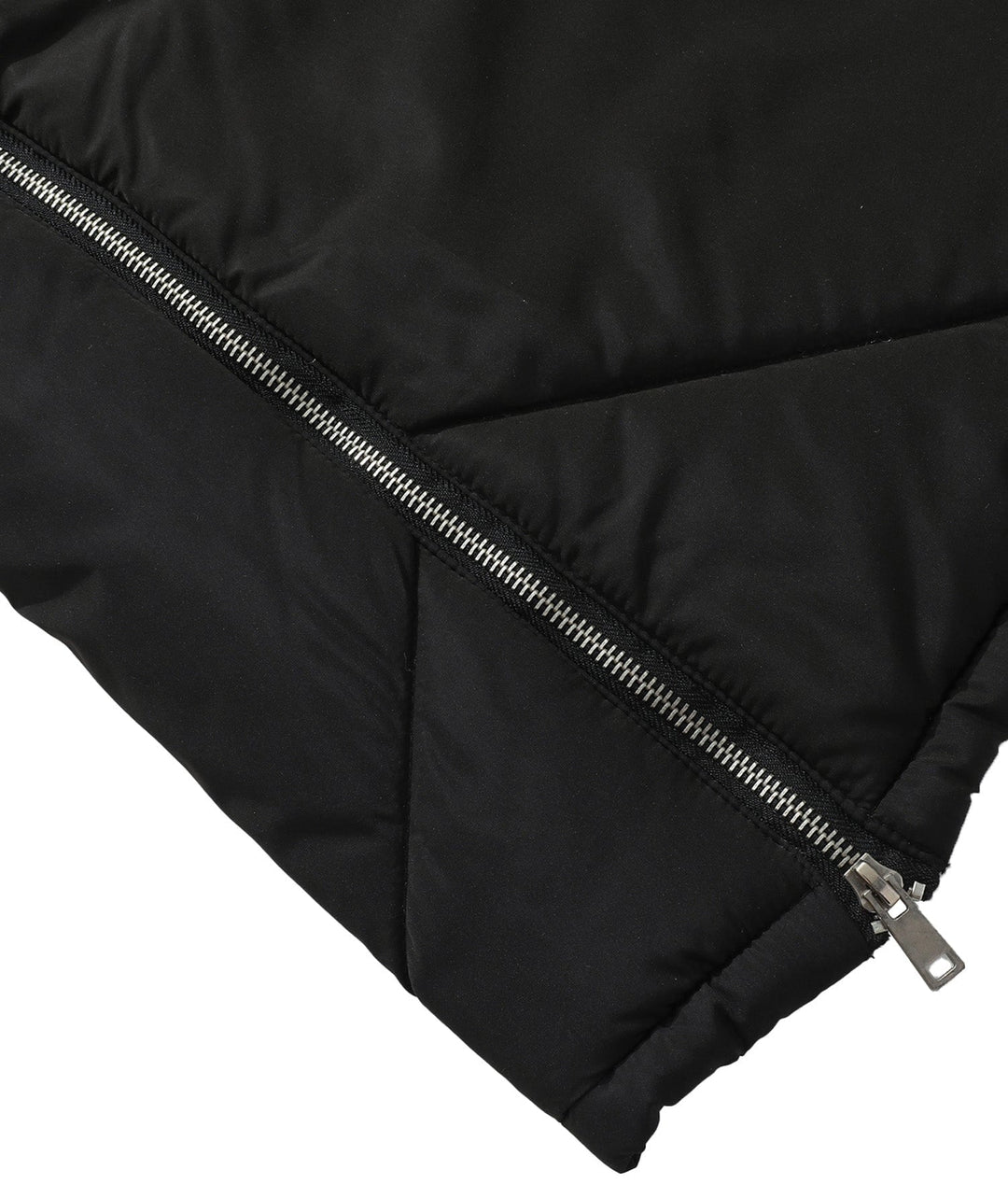 Close-up of the hood on a women's stylish quilted puffer vest, providing extra warmth