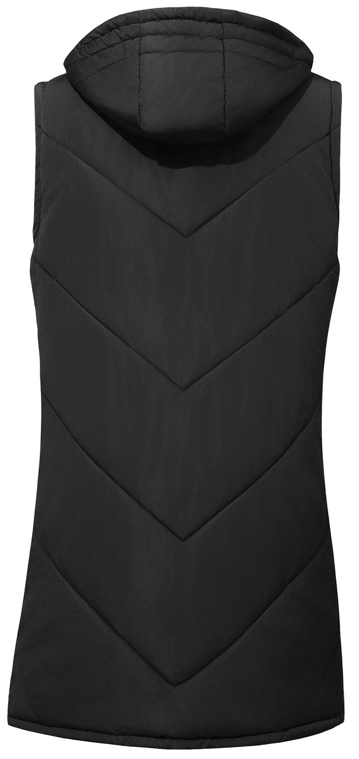 Close-up of a women's quilted puffer vest texture, showing the detailed stitching and hood
