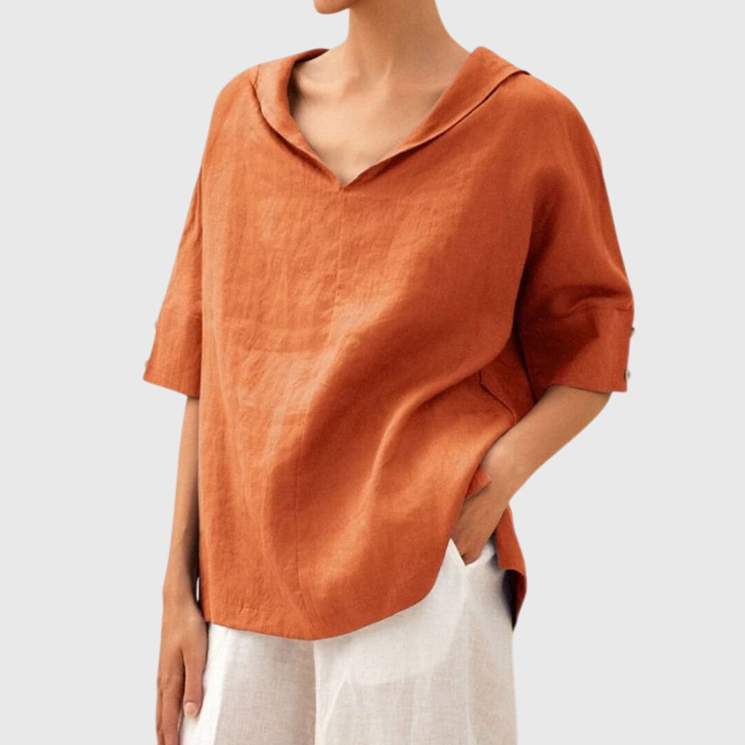 Comfortable women's long sleeve relaxed fit blouse. Perfect casual top for versatile everyday fashion.