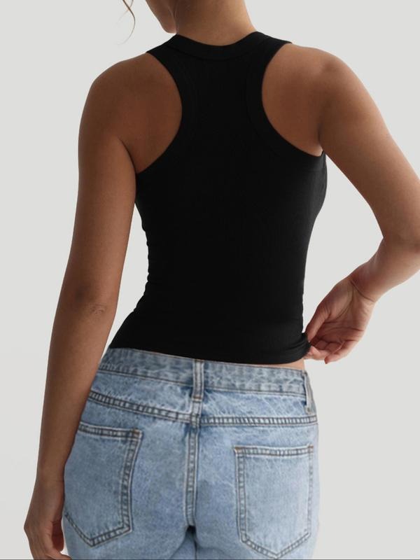 Folded blue women's ribbed square neck tank top, showcasing its soft cotton blend and fitted design