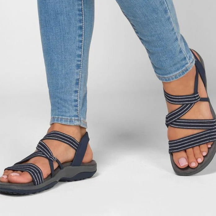 Women's black strappy outdoor comfort sandals, perfect for casual spring/summer wear