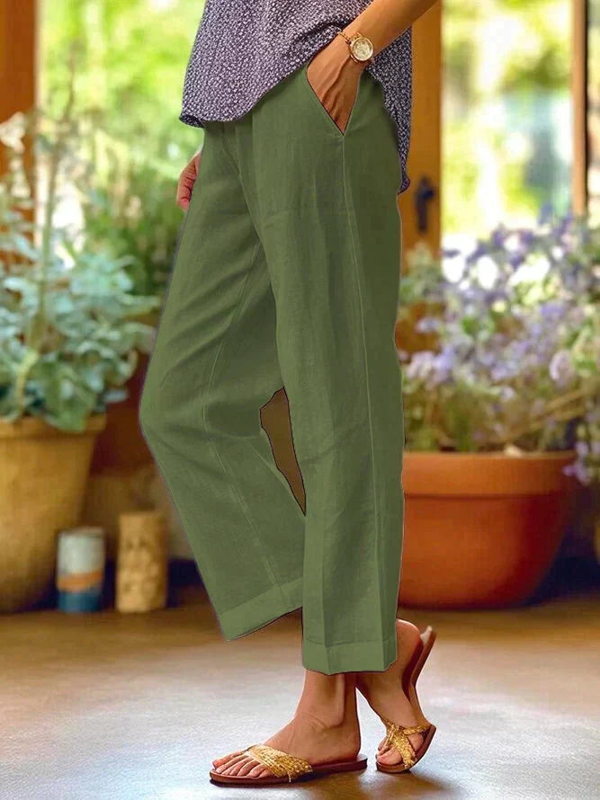 Elegant women's breezy flowy summer pants. Lightweight and comfortable for relaxed warm weather style and versatility.