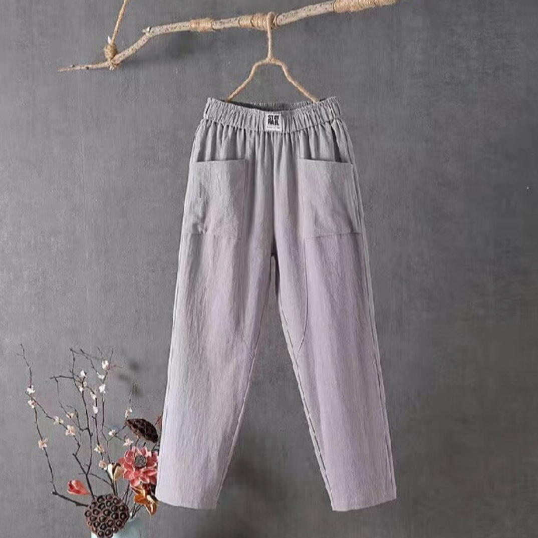 Relaxed fit women's breezy pull-on pants with a high-waist, great for versatile summer casual wear.