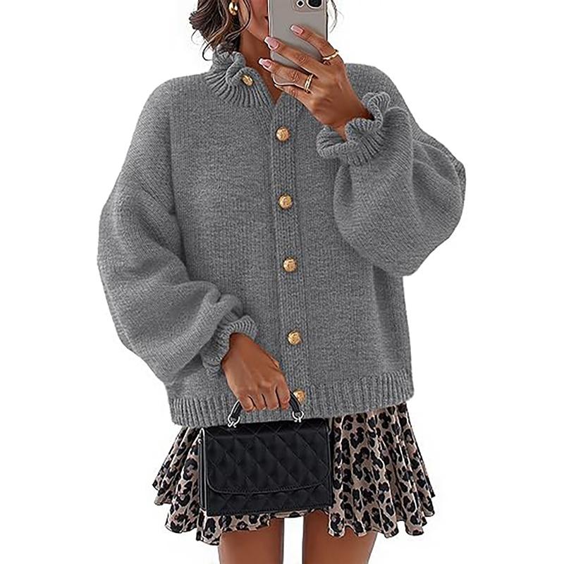 Fall fashion women's cardigan sweater, button front closure, made from a warm knit wool blend.