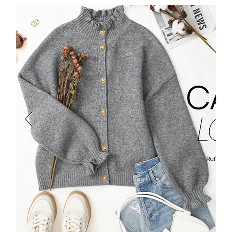 Stylish women's knit cardigan sweater for a layered look, featuring a button front and relaxed fit.