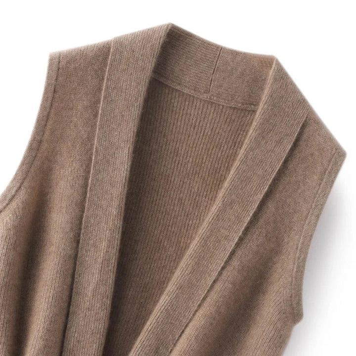 Lightweight yet warm women's cashmere blend knit vest with a defined belt