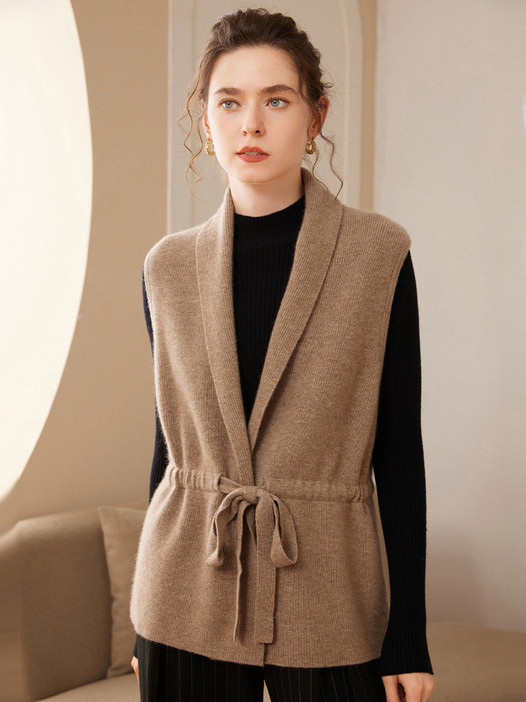 Modern women's fashion: cashmere blend knit vest, belted, for a refined look