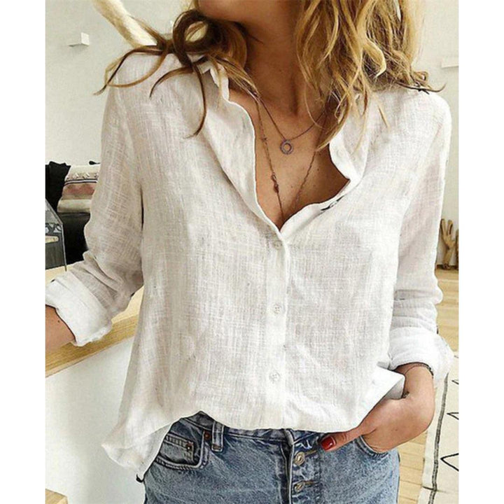 Women's casual button-down blouse, long sleeve, featuring a charming bird print. Relaxed fit for comfort & style.
