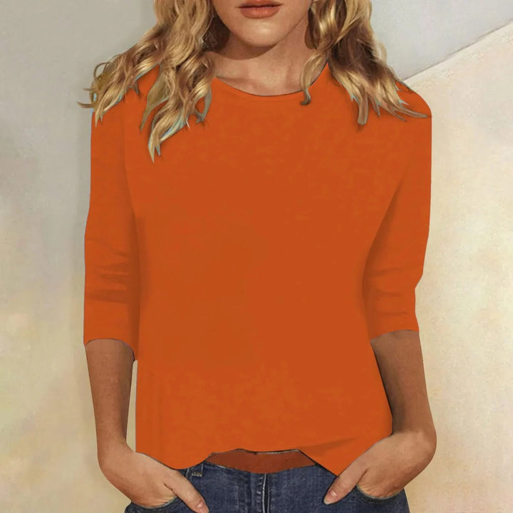 All-season women's casual crew neck top, relaxed fit 3/4 sleeve design ensures comfortable everyday wear.