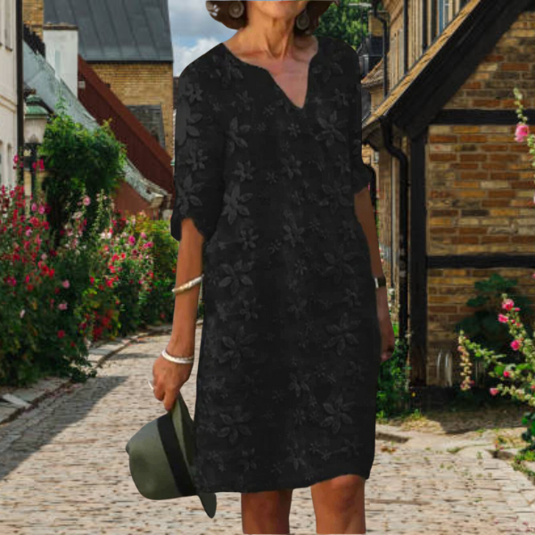 Floral midi dress for women with a flattering V-neckline, ideal for spring and casual elegant everyday wear.