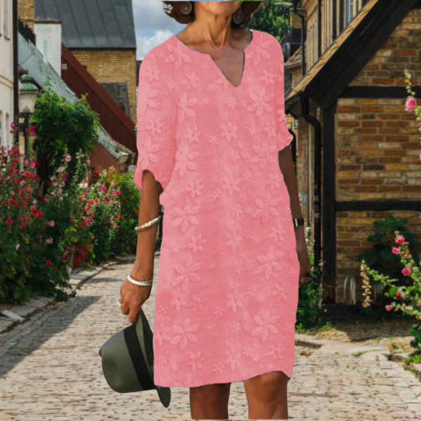 V-neck floral midi dress, a comfortable and stylish option for women, perfect for warm weather fashion.