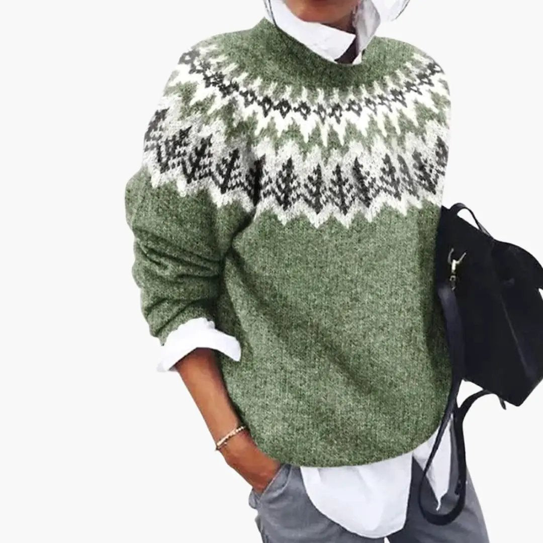 Women's casual round neck pullover sweater, a comfortable and stylish long sleeve crewneck top for autumn/winter wear.