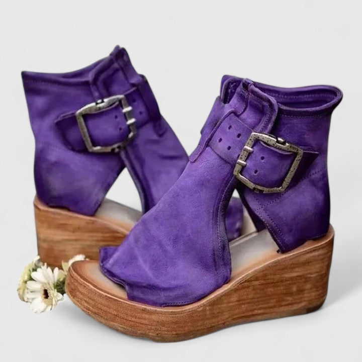 Close-up of a women's casual wedge loafer, highlighting the slip-on design and quality.