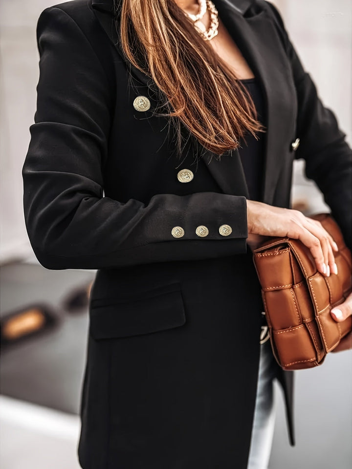 Elegant women's button-front blazer, offering a comfortable yet professional outerwear option.