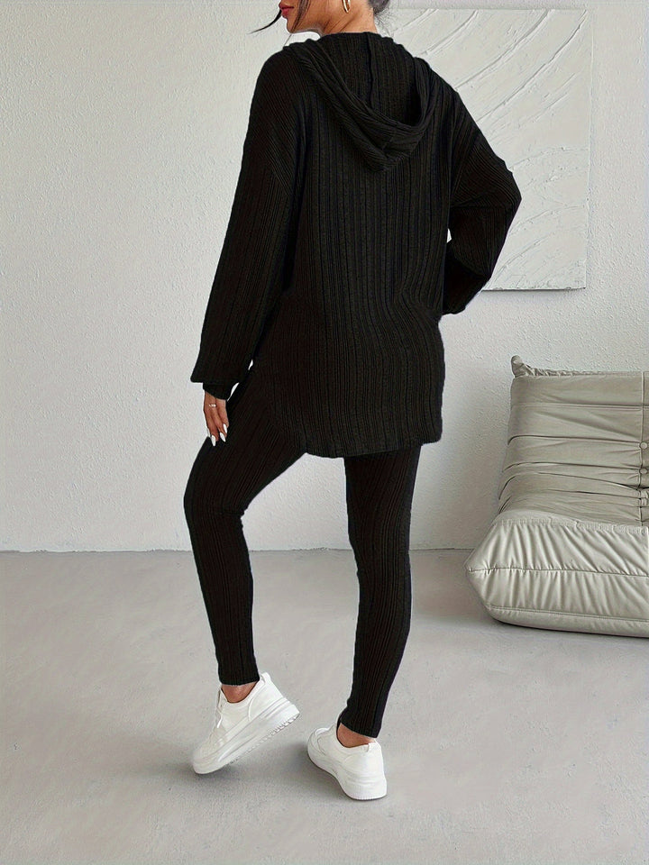 Close-up of the ribbed knit pattern on the sleeve of the women's loungewear hoodie