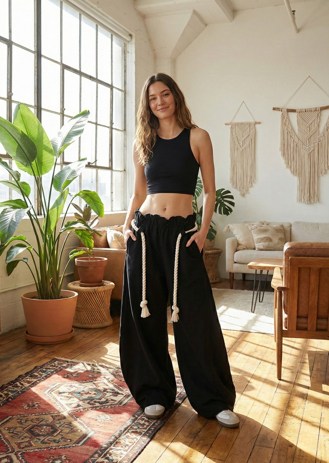 Women's chic barrel leg sweatpants in a modern style, featuring a comfortable high waist and baggy fit.